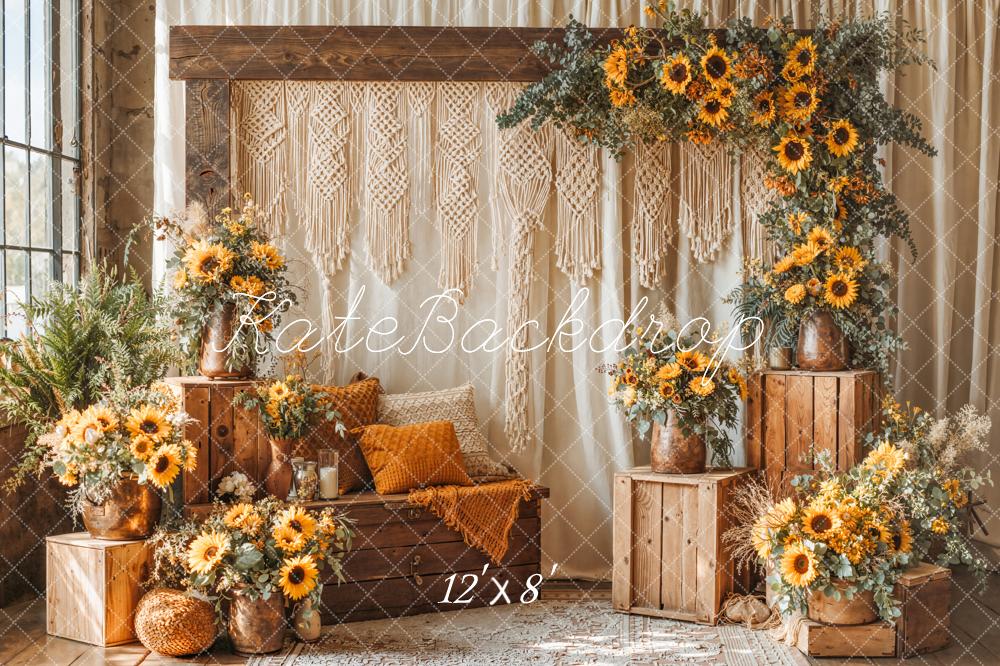 Kate Boho Sunflower Floral Arch Fleece Backdrop Designed by Emetselch - Image 4