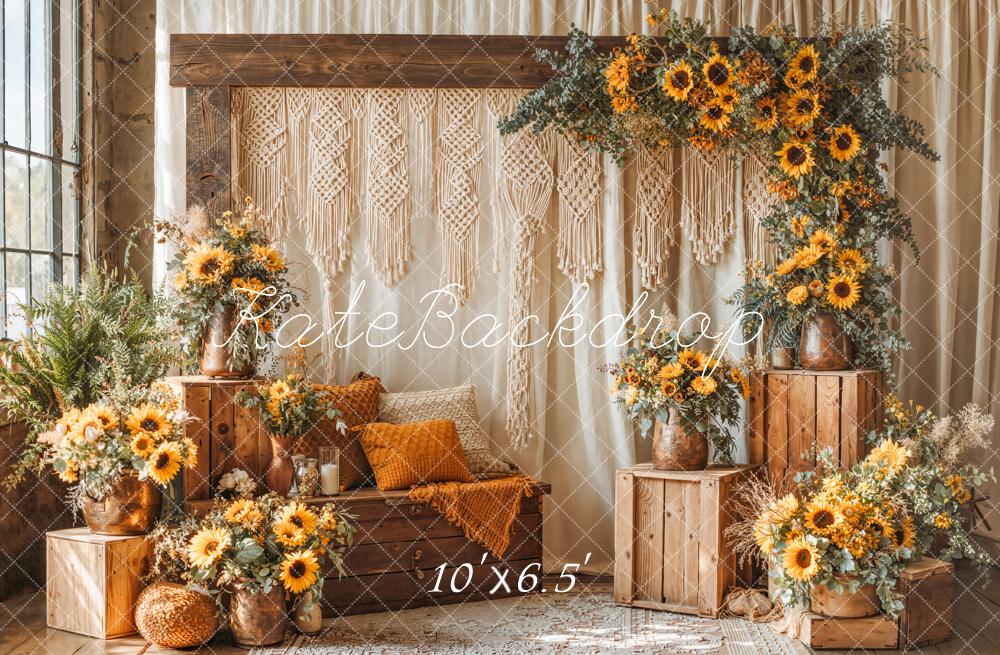 Kate Boho Sunflower Macrame Wooden Crates Backdrop Designed by Emetselch - Image 4