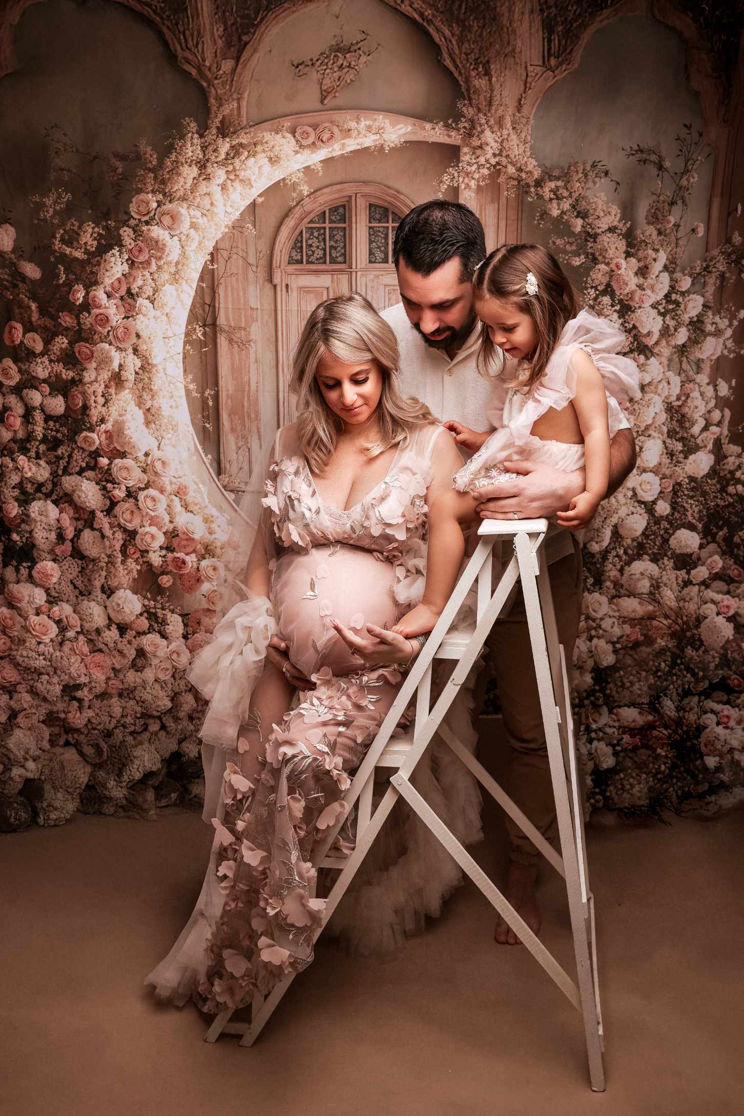 Kate Boho White Floral Moon Wedding Fleece Backdrop Designed by Emetselch