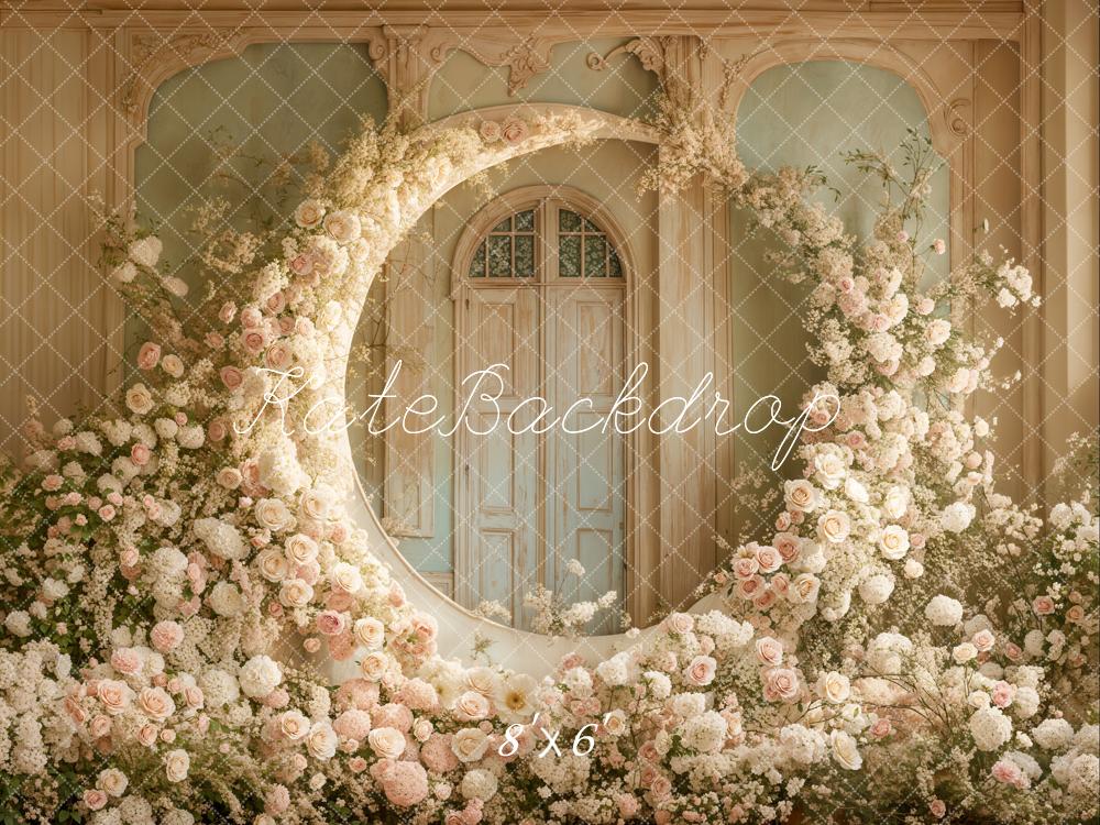 Kate Boho White Floral Moon Wedding Fleece Backdrop Designed by Emetselch - Image 3