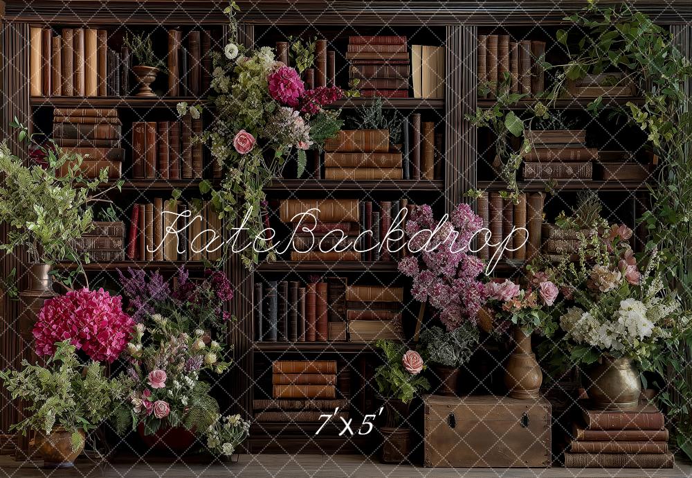 Kate Bookshelf Florals Vintage Books Backdrop Designed by Angela Marie Photography