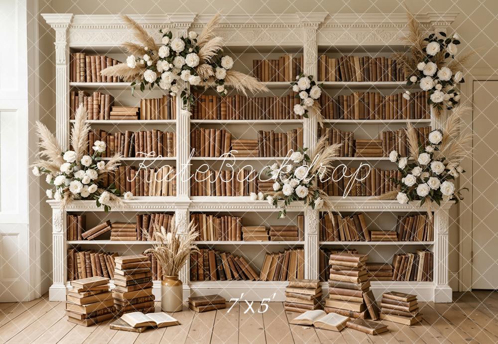 Kate Bookshelf Pampas Grass White Roses Vintage Backdrop Designed by Emetselch