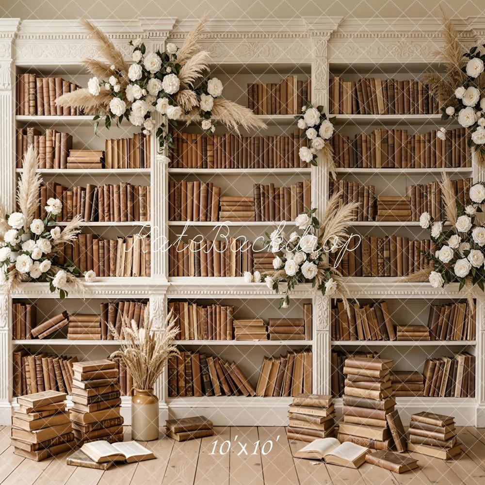 Kate Bookshelf Pampas Grass White Roses Vintage Backdrop Designed by Emetselch - Image 7