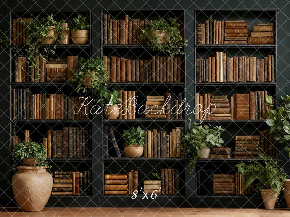 Kate Bookshelf Vintage Books Greenery Fleece Backdrop Designed by Emetselch