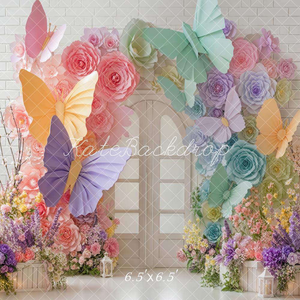 Kate Butterfly Arch White Brick Backdrop Designed by Emetselch - Image 2