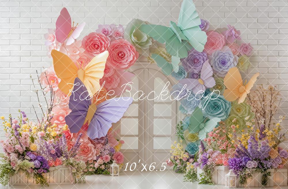 Kate Butterfly Arch White Brick Backdrop Designed by Emetselch - Image 4