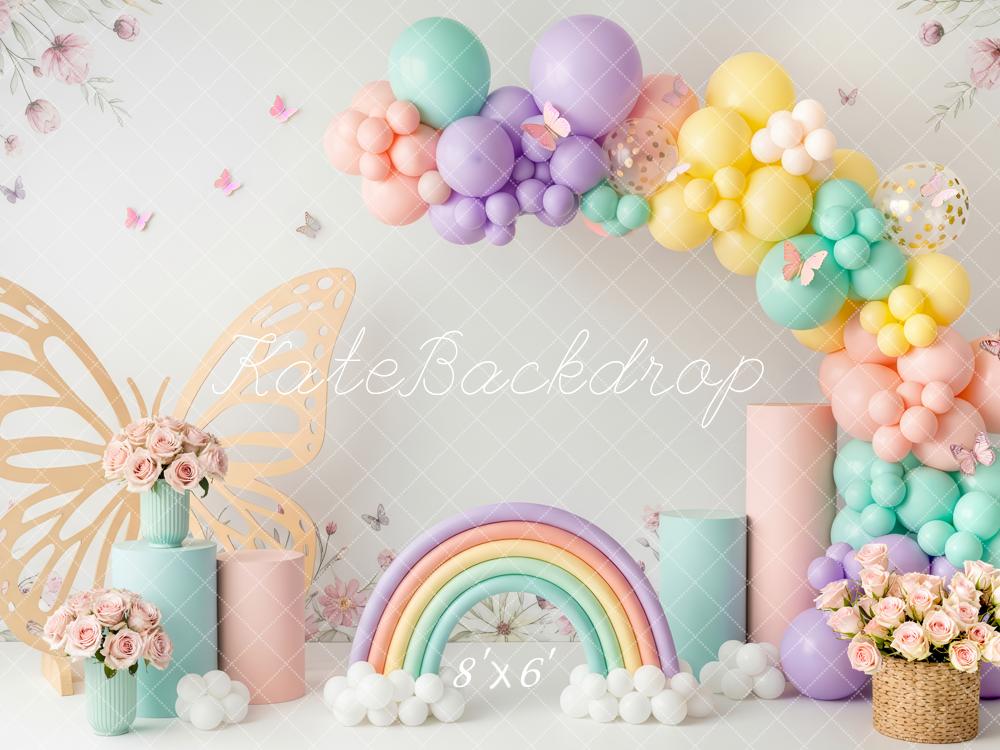 Kate Butterfly Balloons Rainbow Pastel Fleece Backdrop Designed by Patty Robert
