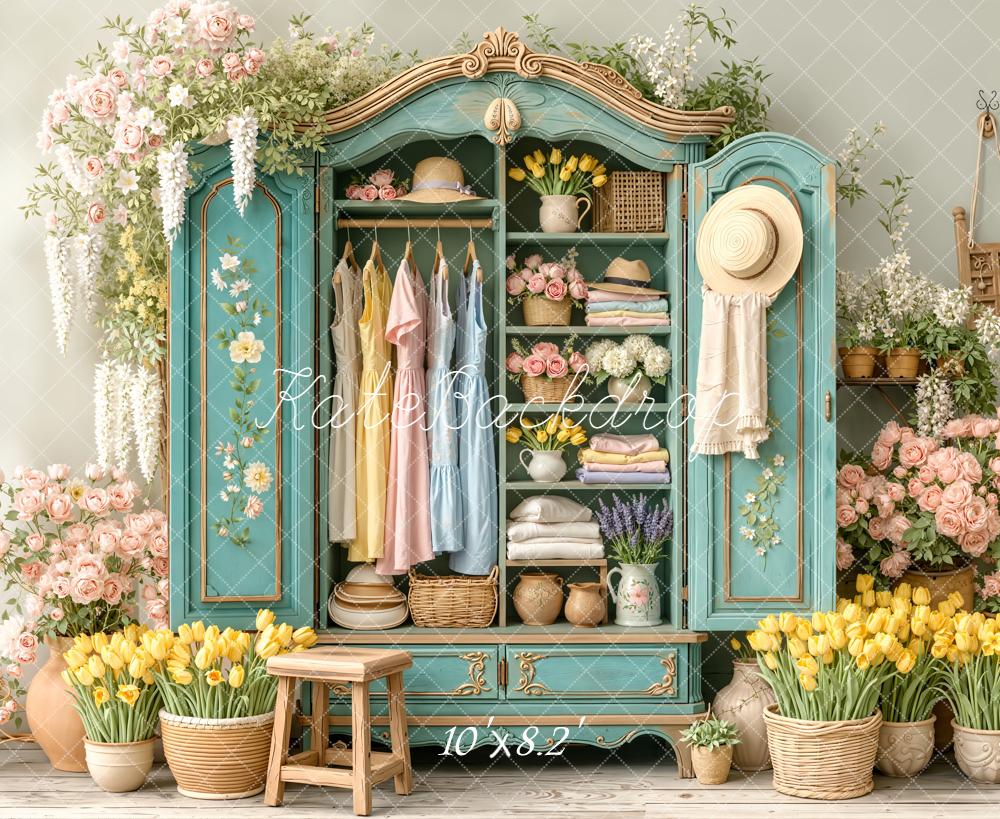 Kate Cabinet Floral Dresses Pastel Fleece Backdrop Designed by Emetselch - Image 3