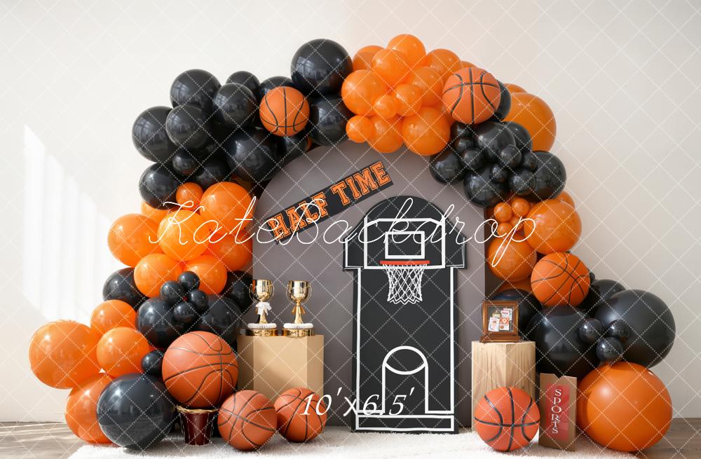 Kate Cake Smash Basketball Orange Black Balloons Backdrop Designed by Emstselch - Image 4