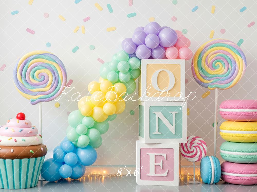 Kate Cake Smash Blocks Balloons Sweets Fleece Backdrop Designed by Patty Robert