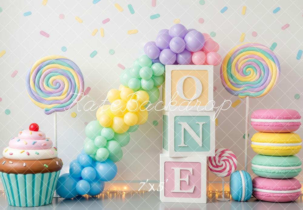 Kate Cake Smash 1st Balloons Sweets Pastel Backdrop Designed by Patty Robert