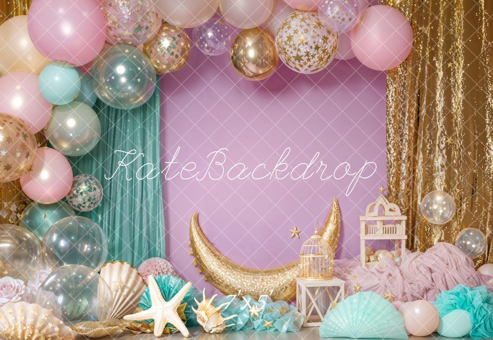 Kate Cake Smash Mermaid Pastel Balloon Backdrop Designed by Emetselch