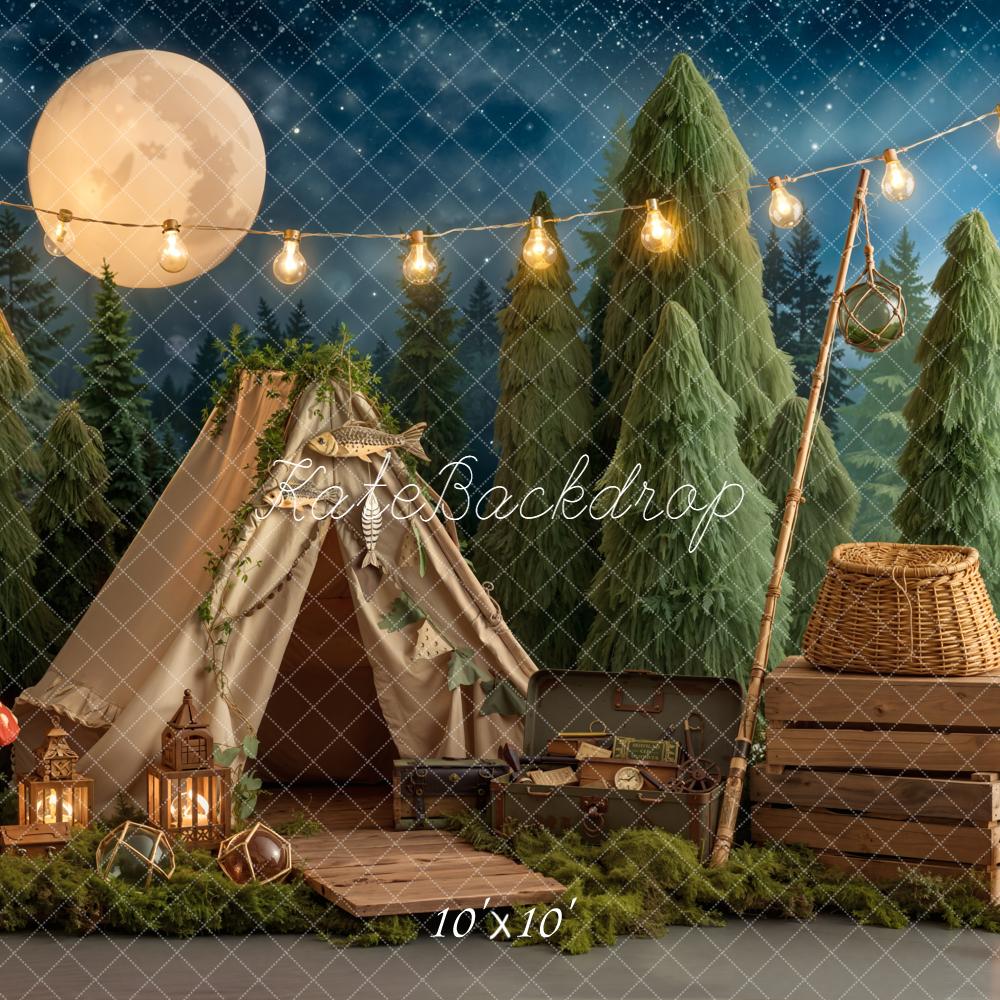 Kate Camping Forest Tent Mushrooms Night Backdrop Designed by Emetselch - Image 7