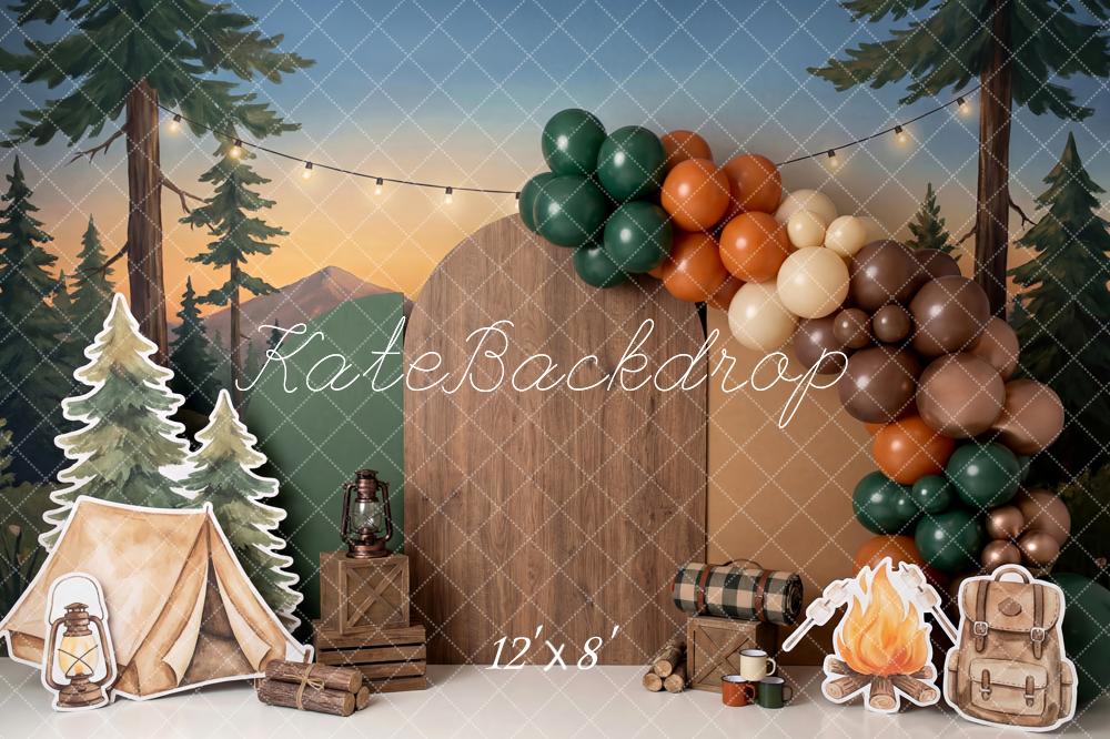 Kate Camping Tent Campfire Forest Balloons Fleece Backdrop Designed by Patty Robert - Image 4