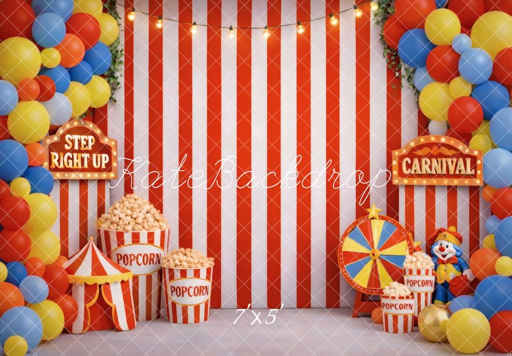 Kate Carnival Striped Balloons Popcorn Clown Backdrop Designed by Vertigo Productions