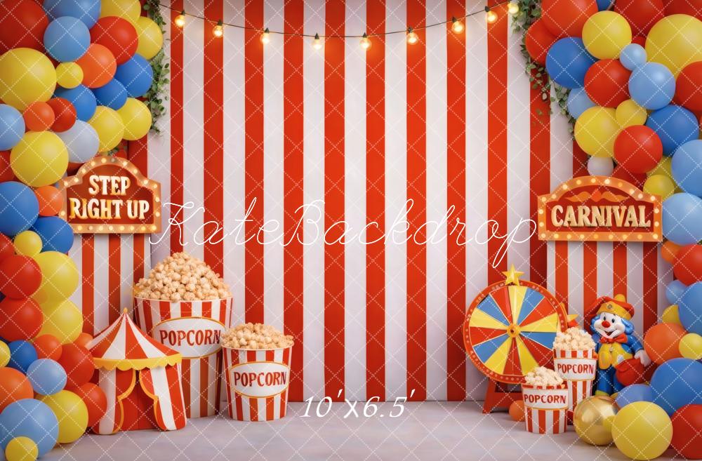 Kate Carnival Striped Balloons Popcorn Clown Fleece Backdrop Designed by Vertigo Productions - Image 2
