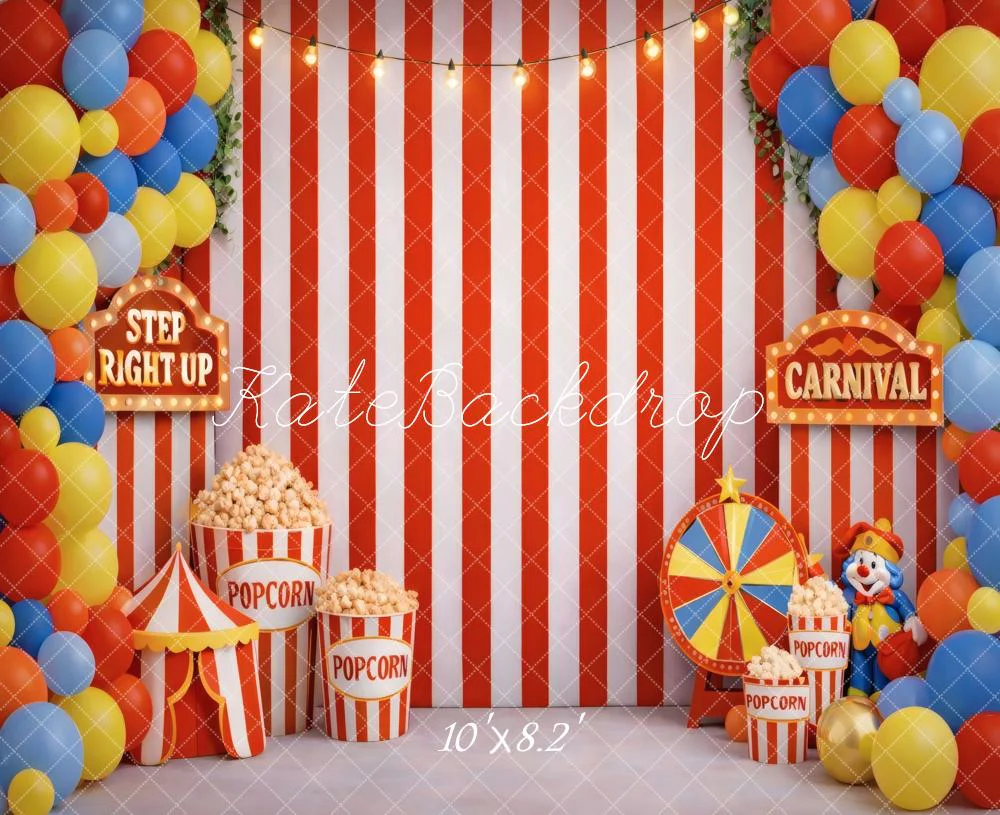 Kate Carnival Striped Balloons Popcorn Clown Fleece Backdrop Designed by Vertigo Productions - Image 3