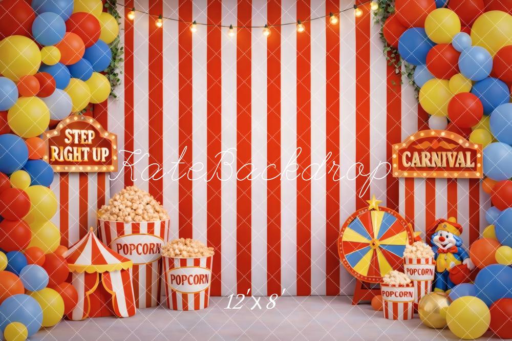 Kate Carnival Striped Balloons Popcorn Clown Fleece Backdrop Designed by Vertigo Productions - Image 4