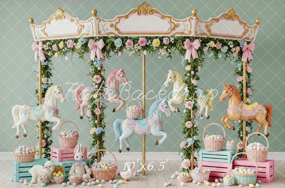 Kate Carousel Easter Bunny Eggs Floral Backdrop Designed by Patty Robert - Image 4