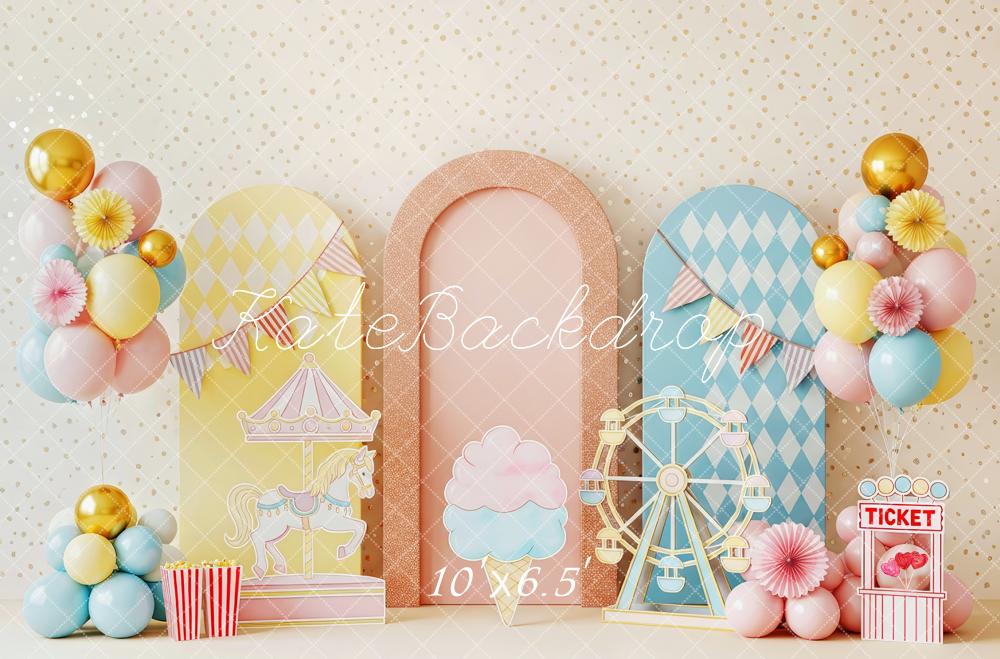 Kate Carousel Ferris Wheel Balloons Pastel Backdrop Designed by Patty Robert - Image 4