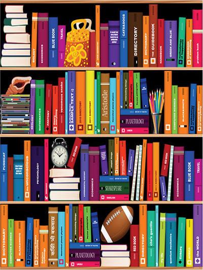 Kate Cartoon Bookshelf Backdrop Alarm Clock Books Photography children