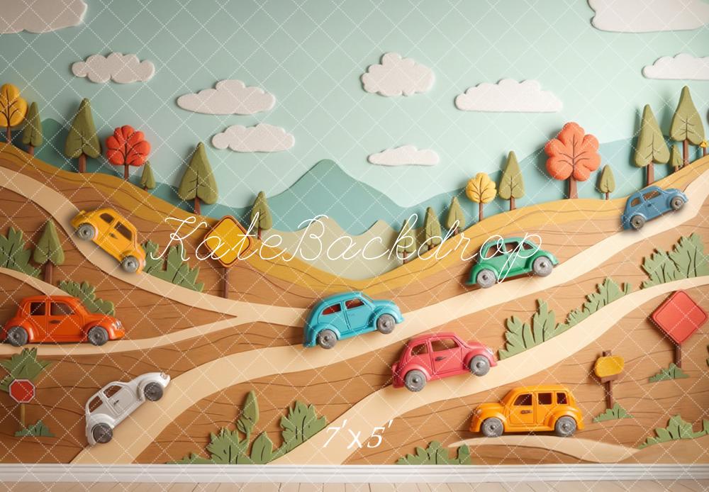Kate Cartoon Cars Hillside Trees Backdrop Designed by Laura Bybee