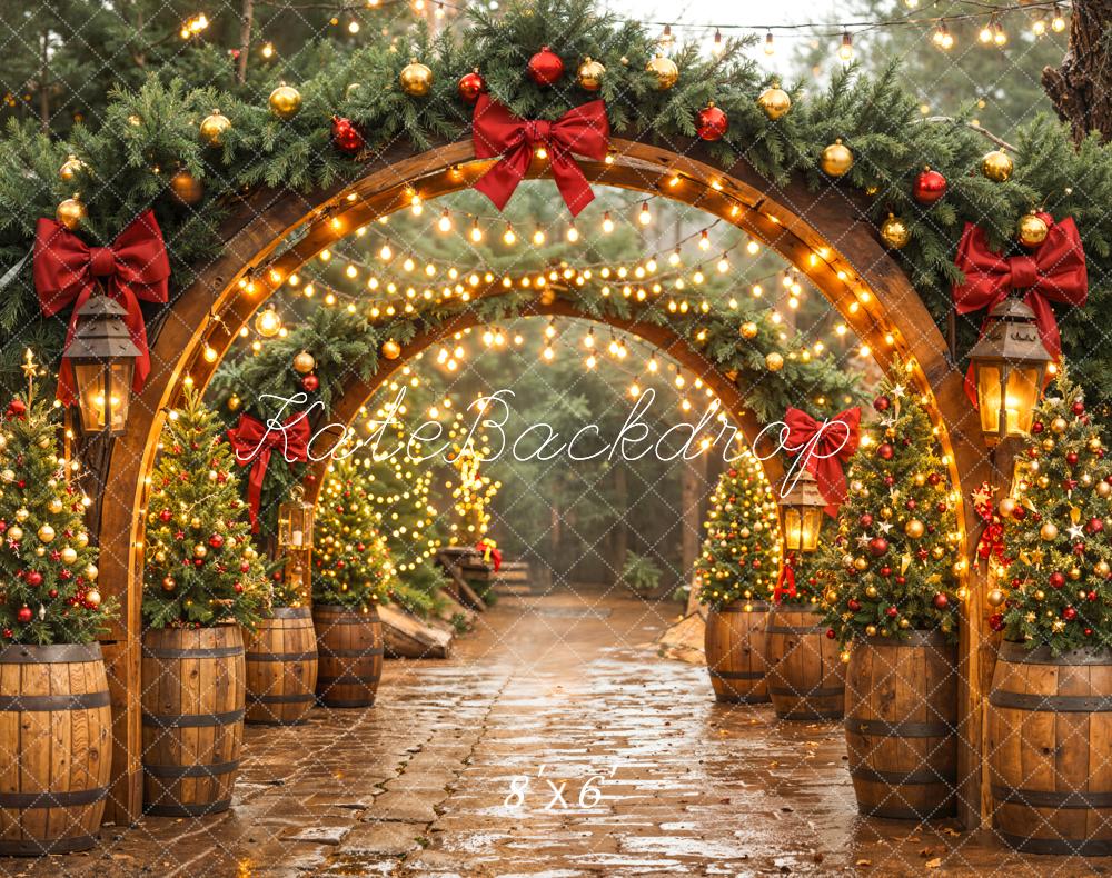 Kate Christmas Arch Garland Lights Fleece Backdrop Designed by Emetselch