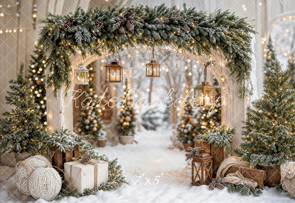 Kate Christmas Arch Garland Snow Trees Backdrop Designed by Emetselch - Image 2