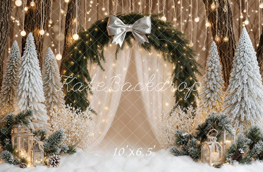 Kate Christmas Arch Snowy Trees Lights Fleece Backdrop Designed by Emetselch - Image 2