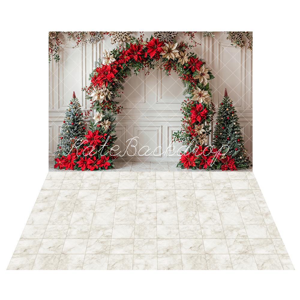 Kate Christmas Arch White Retro Wall Backdrop+Ivory White Marble Floor Backdrop