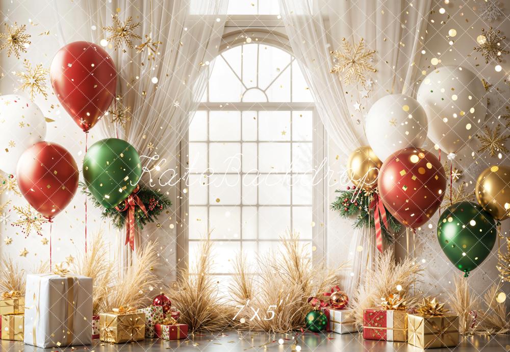 Kate Christmas Balloons Presents Window Backdrop Designed by Emetselch