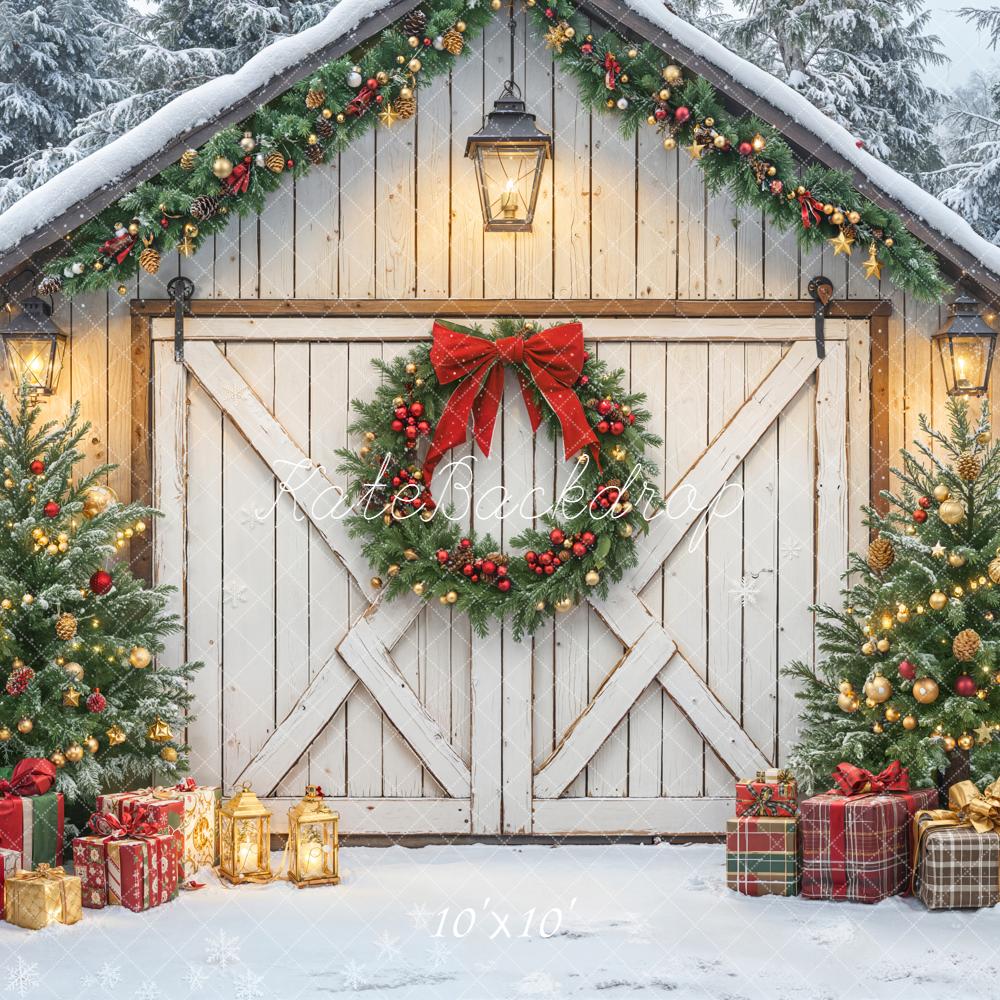 Kate Christmas Barn Door Garland Trees Presents Backdrop Designed by Emetselch - Image 7