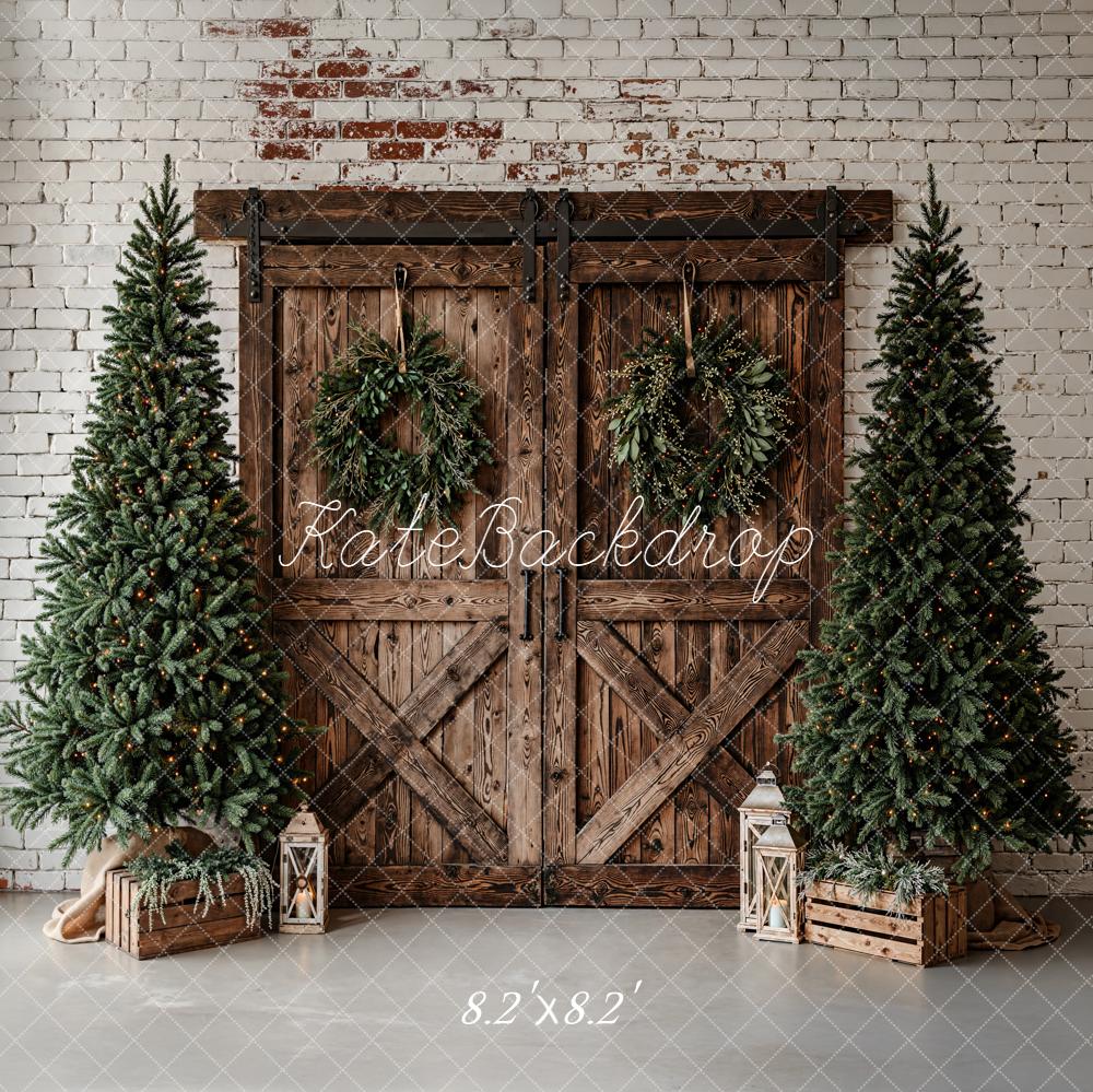 Kate Christmas Barn Door Wreath Trees Rustic Backdrop Designed by Emetselch - Image 5
