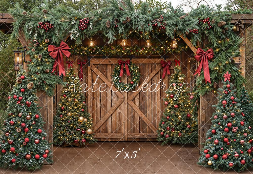 Kate Christmas Barn Wooden Door Trees Backdrop Designed by Emetselch