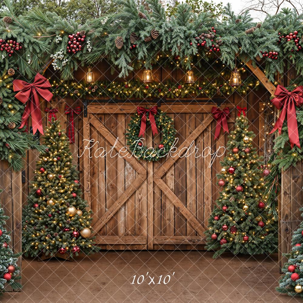 Kate Christmas Barn Wooden Door Trees Backdrop Designed by Emetselch - Image 7