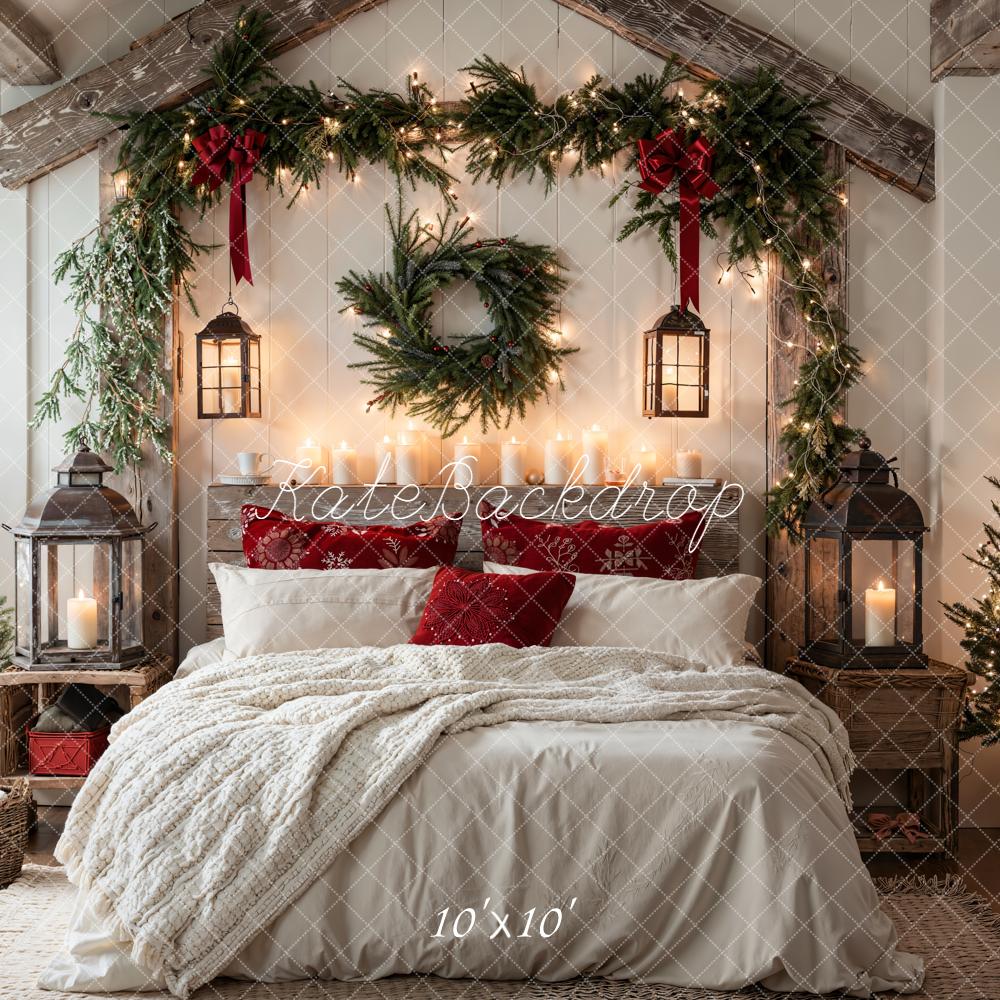Kate Christmas Bedroom Garland Wreath Lanterns Backdrop Designed by Emetselch - Image 7
