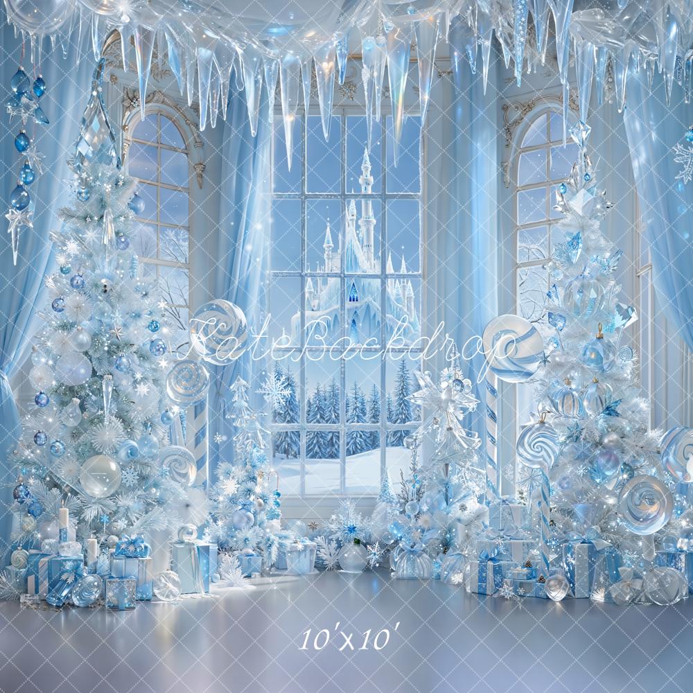 Kate Christmas Blue Castle Present Trees Backdrop Designed by Emetselch - Image 7