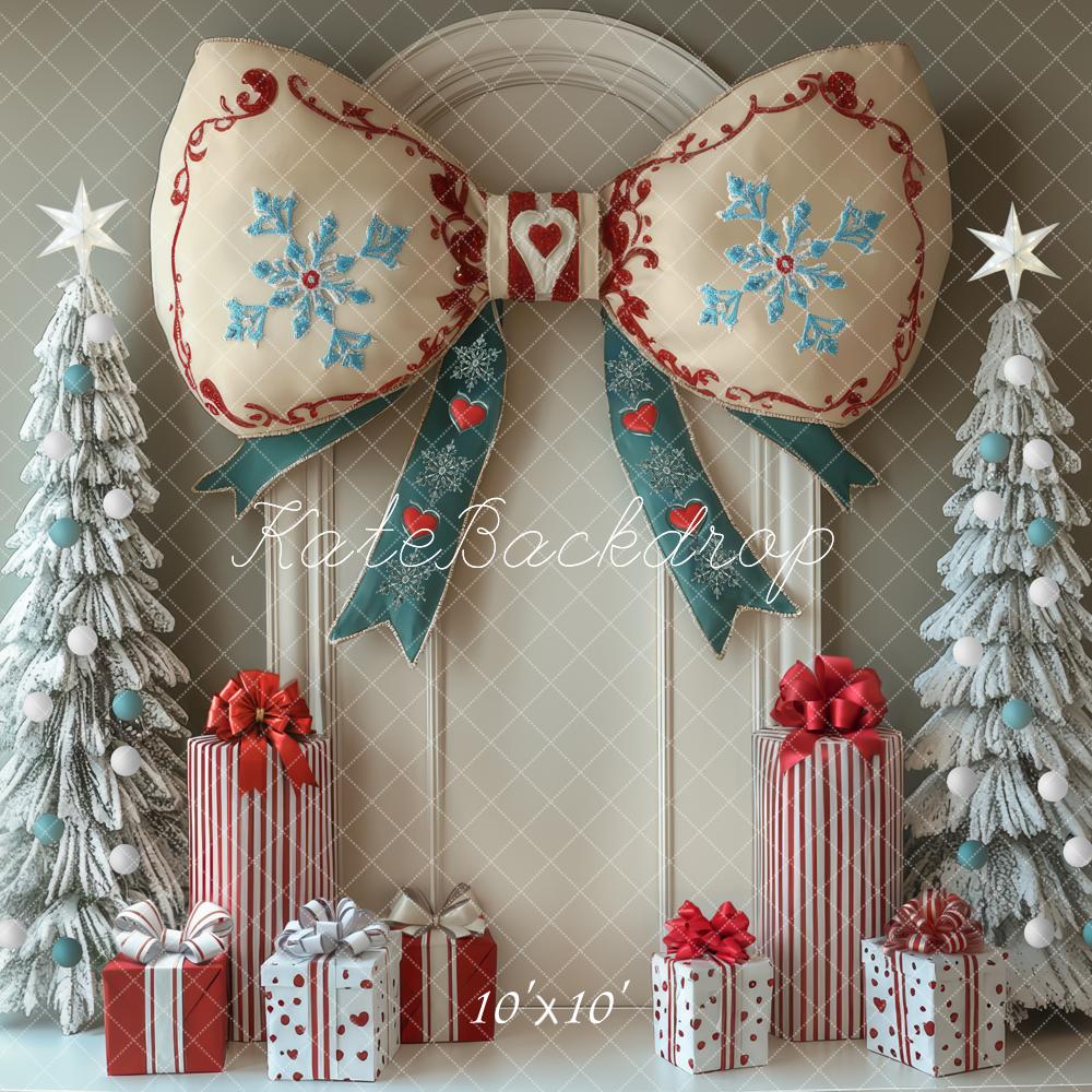 Kate Christmas Bow Frosted Trees Gifts Backdrop Designed by Mini MakeBelieve - Image 7