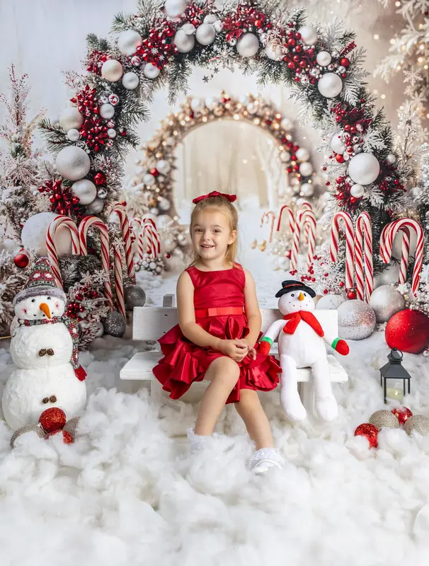 Kate Christmas Candy Cane Arch Snow Backdrop Designed by Emetselch