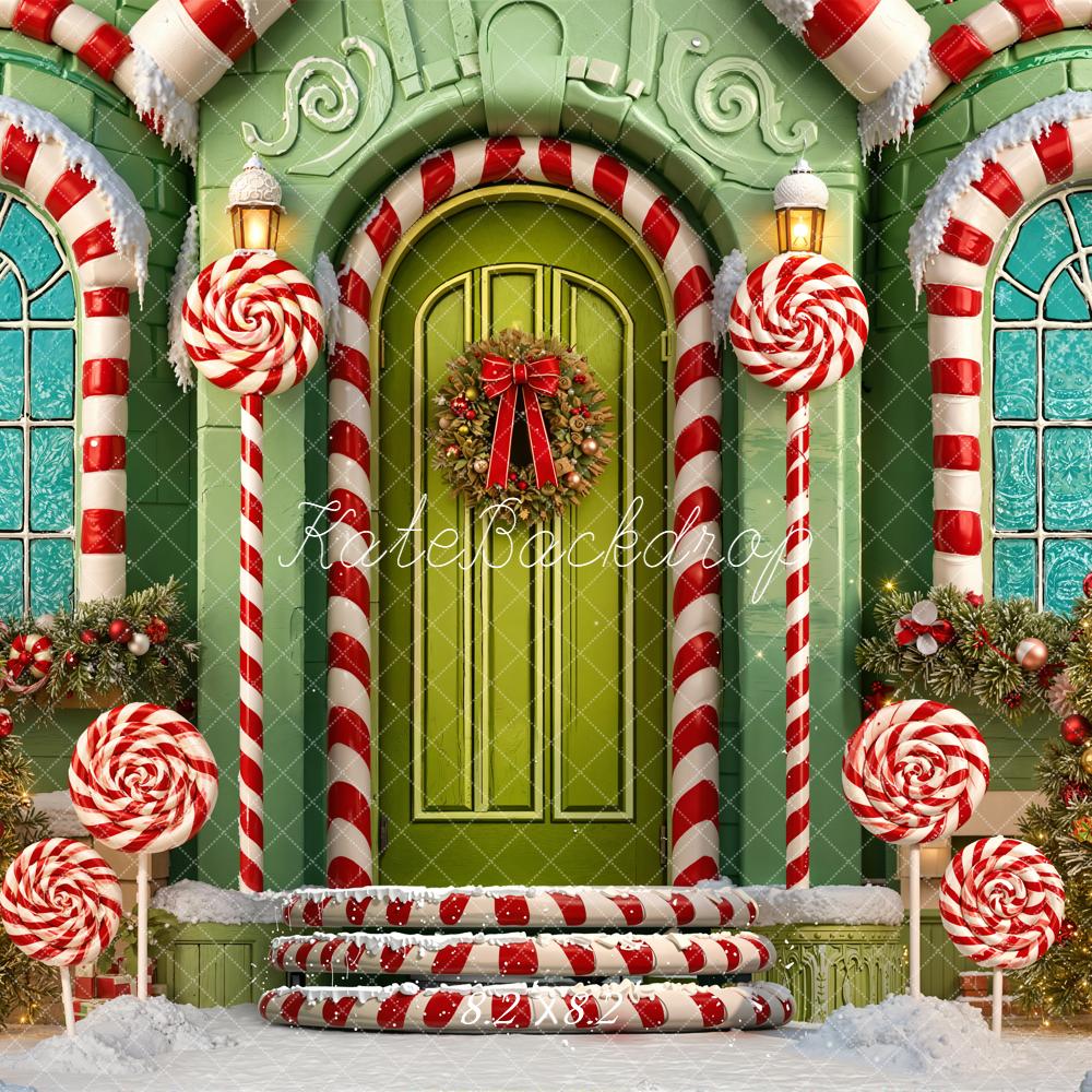 Kate Christmas Candy Cane Lollipops Green House Backdrop Designed by Emetselch - Image 5