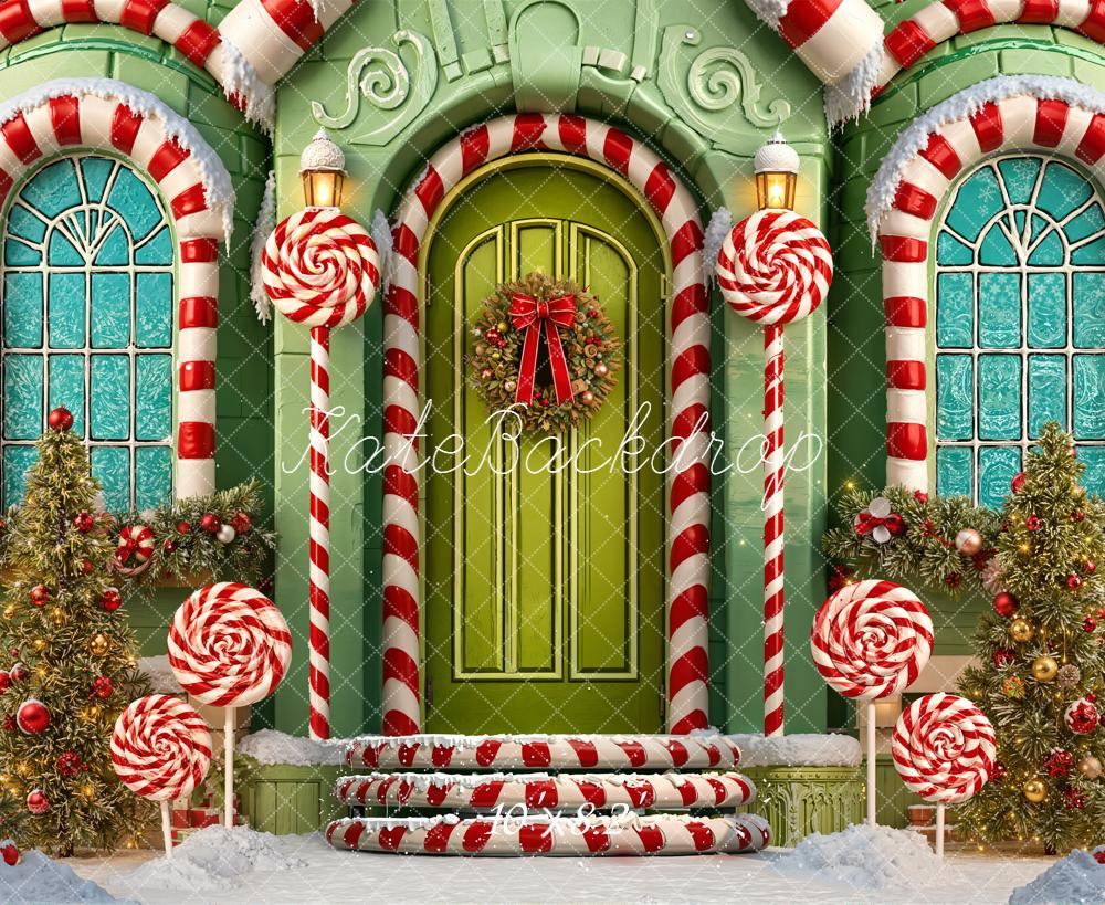Kate Christmas Candy Cane Lollipops Green House Backdrop Designed by Emetselch - Image 6
