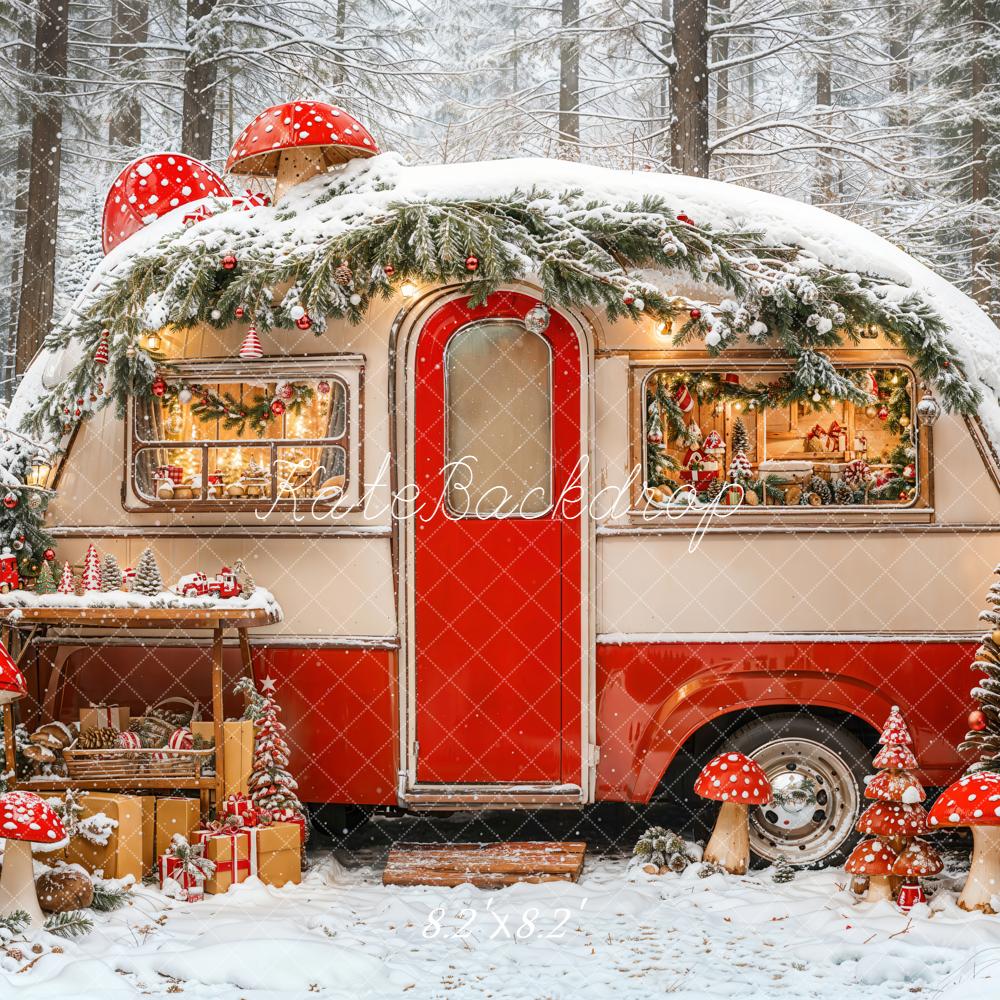 Kate Christmas Caravan Snowy Forest Mushrooms Backdrop Designed by Emetselch - Image 5