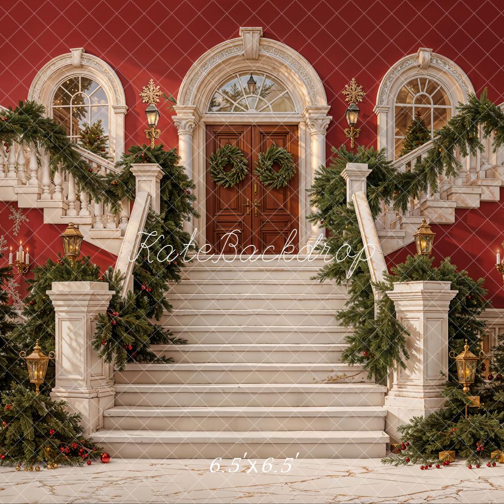 Kate Christmas Cascading Stairs Garland Trees Backdrop Designed by Emetselch - Image 2