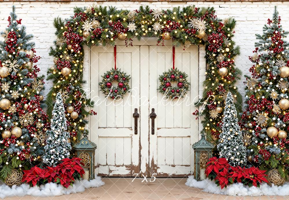 Kate Christmas White Door Garland Trees Backdrop Designed by Emetselch