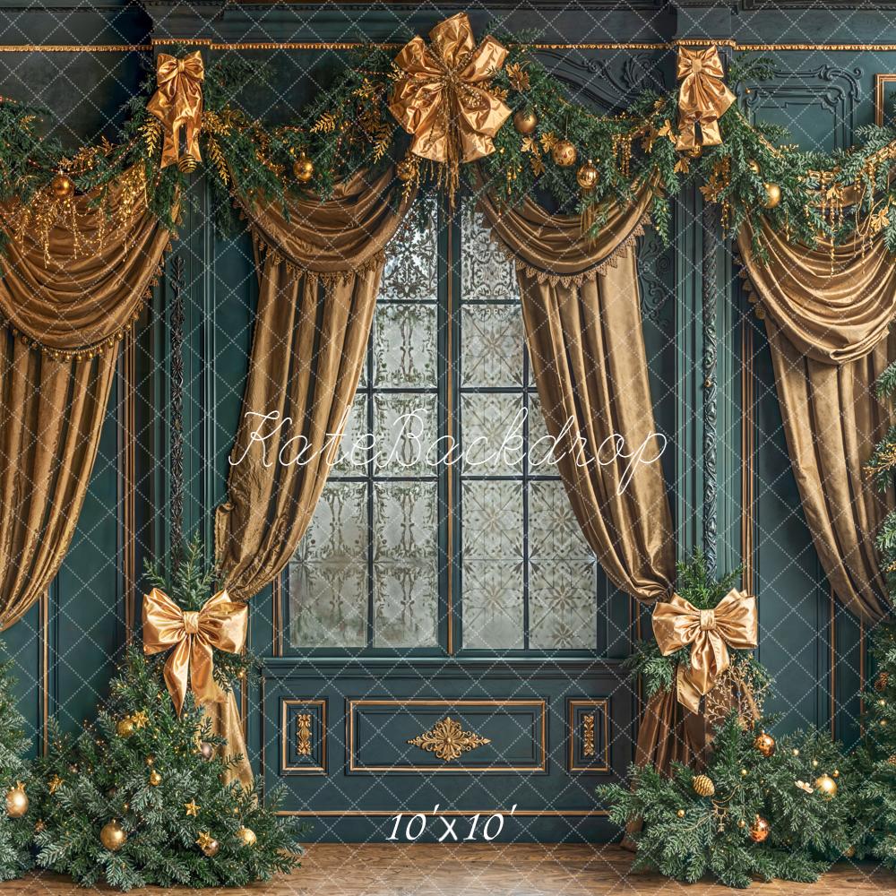 Kate Christmas Evergreen Trees Gold Drapes Backdrop Designed by Emetselch - Image 7