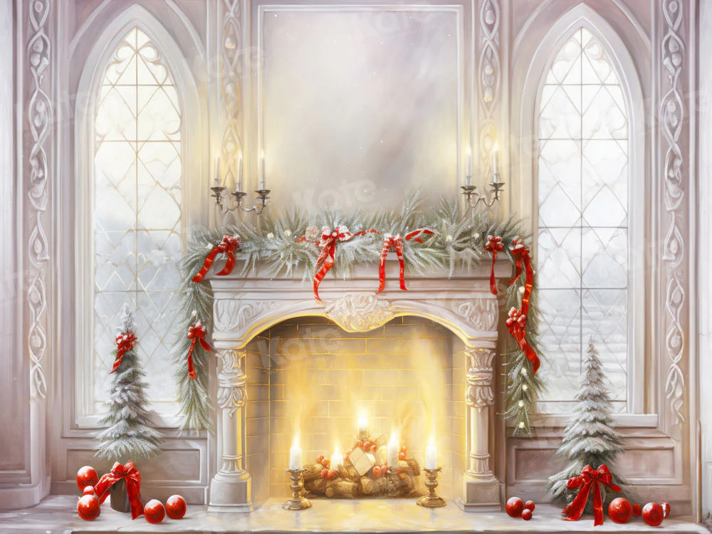 Kate Christmas Fireplace Candlestick Window Backdrop for Photography - Image 3
