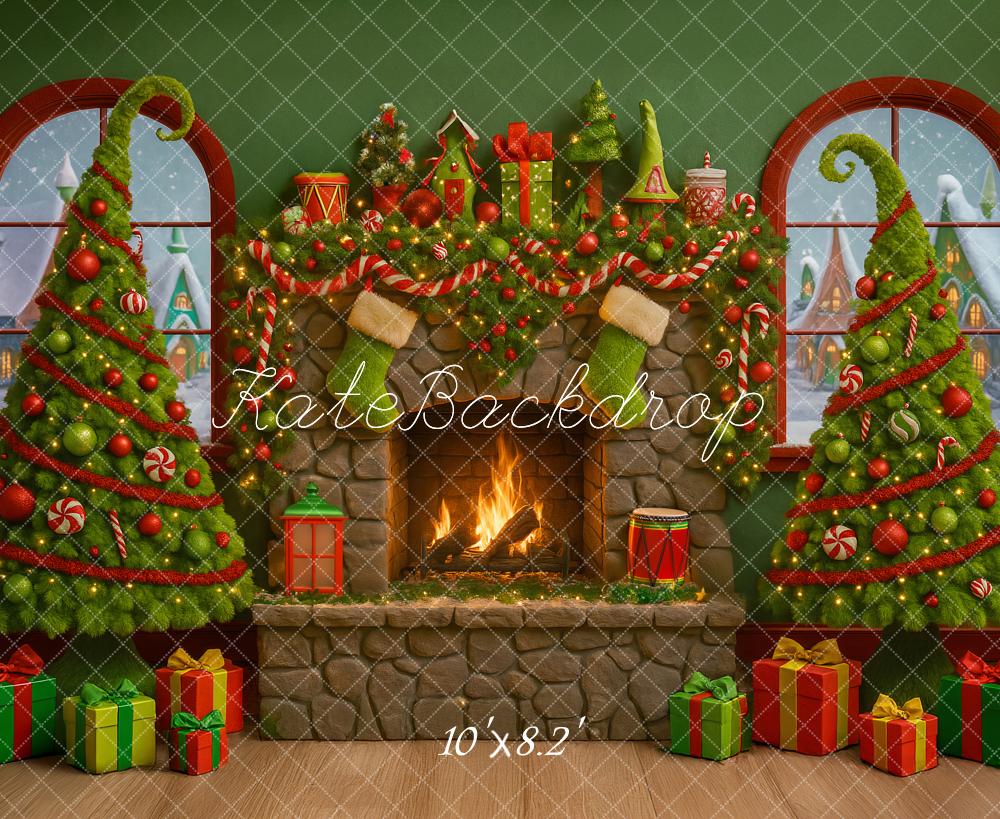 Kate Christmas Fireplace Curved Trees Presents Backdrop Designed by Ashley Paul - Image 6