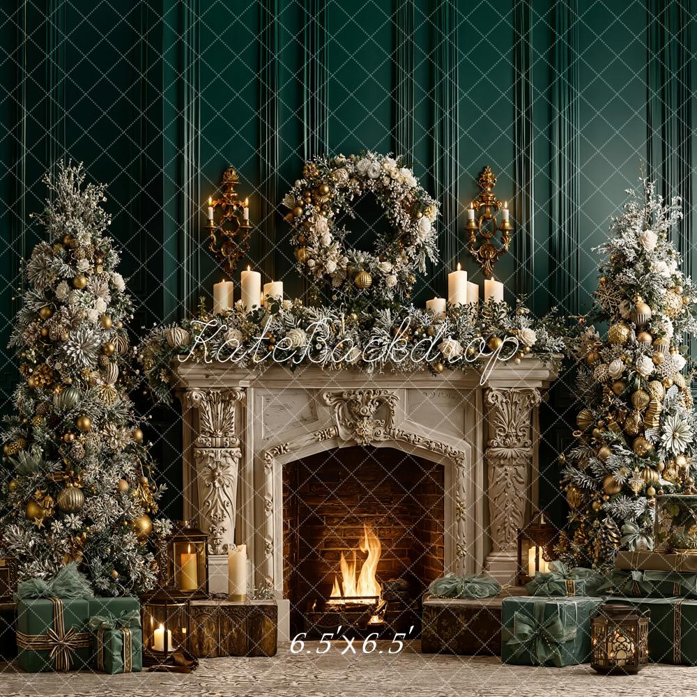 Kate Christmas Fireplace Garland Candlelight Backdrop Designed by Emetselch - Image 2
