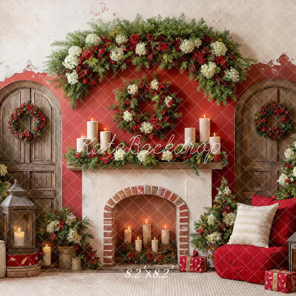 Kate Christmas Fireplace Garland Candles Backdrop Designed by Emetselch - Image 5