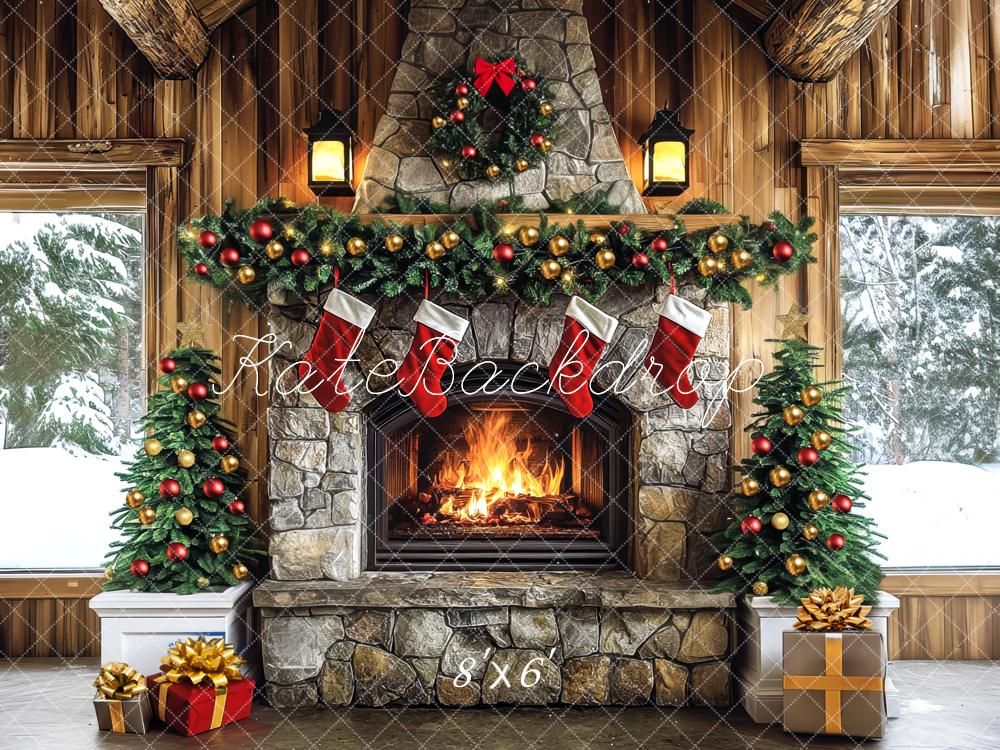 Kate Christmas Fireplace Garland Presents Backdrop Designed by Mini MakeBelieve - Image 3